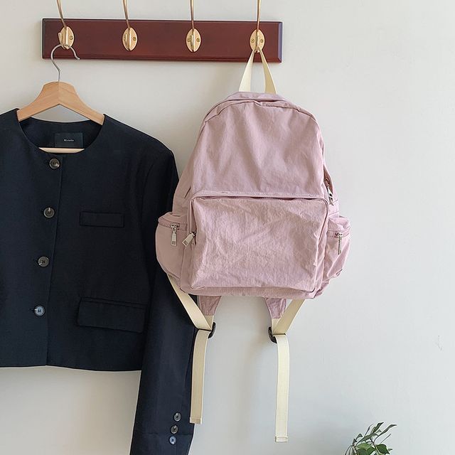 Nylon Backpack Zip Plain