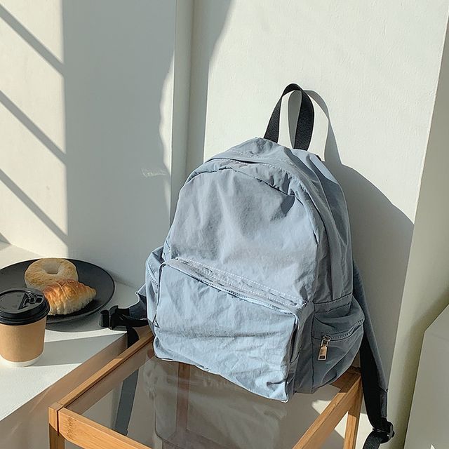 Nylon Backpack Zip Plain