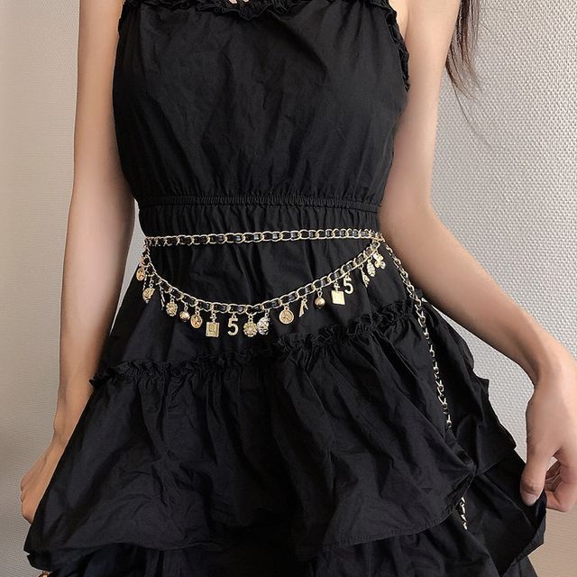 Chain Alloy Belt Leather Layered Fringed Waist Faux