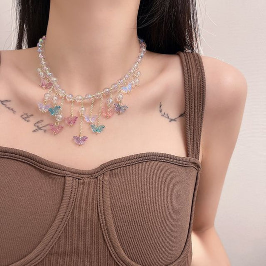 Butterfly Choker Alloy Fringed