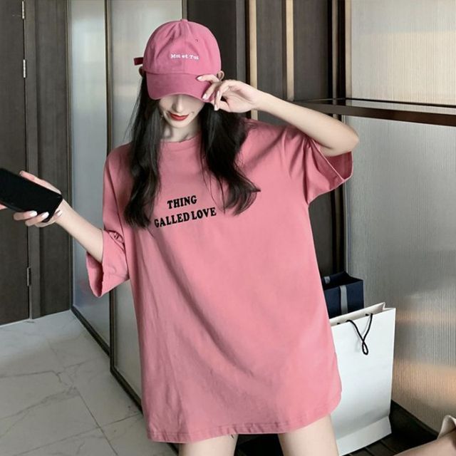 Tee Neck Lettering Short-Sleeve Round