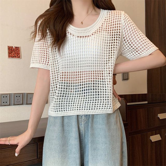 Top Short-Sleeve Perforated Knit
