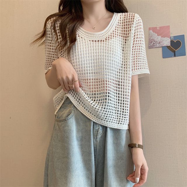 Top Short-Sleeve Perforated Knit