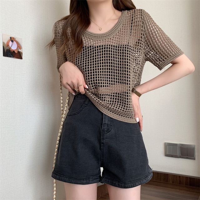 Top Short-Sleeve Perforated Knit