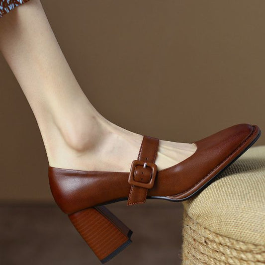 Heel Jane Chunky Mary Pumps Plain