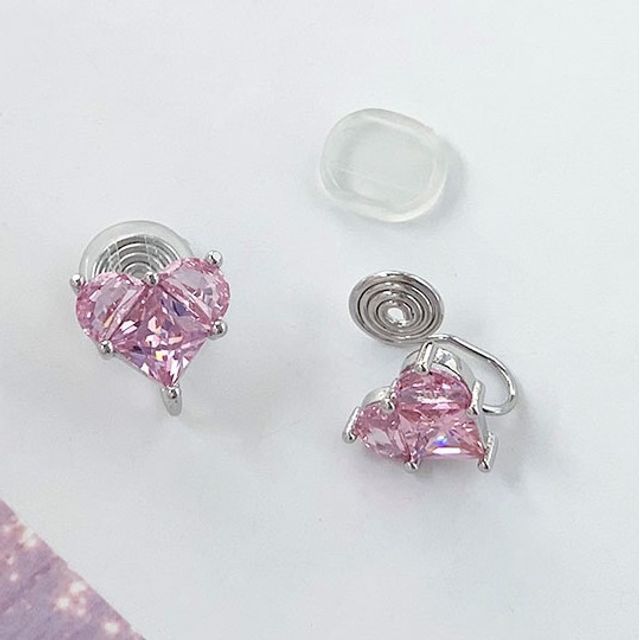 Heart Clip-On Rhinestone Earring Stud /