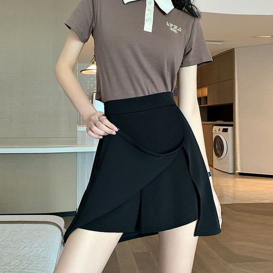 Slit Skort High A-Line Waist Plain Mini