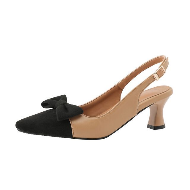 Slingback Pointed Sandals Cap Toe Kitten Heel