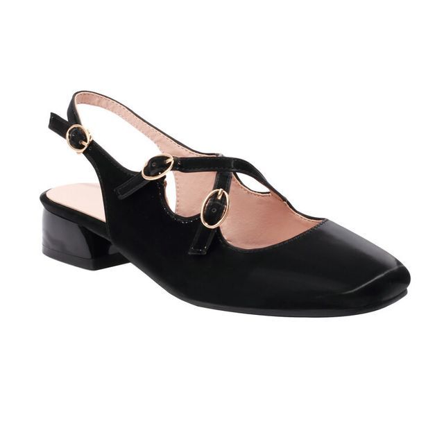 Chunky Strap Square Cross Slingback Heel Toe Sandals