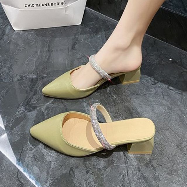 Rhinestone Chunky Sandals Heel Slide