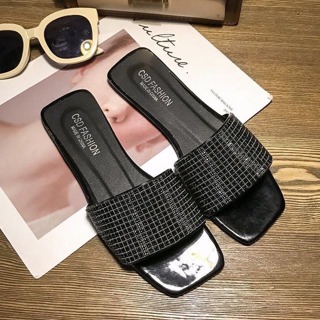 Rhinestone Sandals Slide Flat