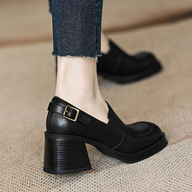 Buckled Loafers Block-Heel