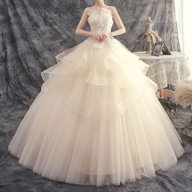 Wedding Strapless Accent Flower Ball Gown