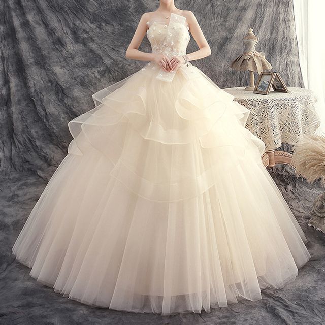 Wedding Strapless Accent Flower Ball Gown