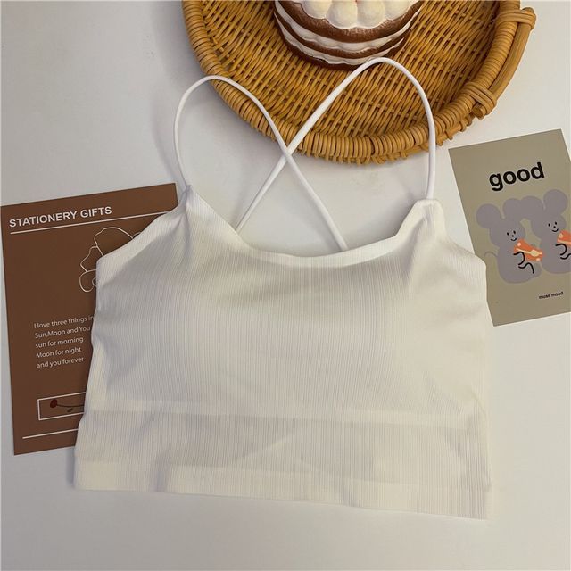Top Crop Criss Cross Padded Plain Camisole