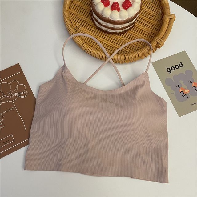 Top Crop Criss Cross Padded Plain Camisole