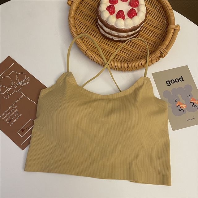 Top Crop Criss Cross Padded Plain Camisole