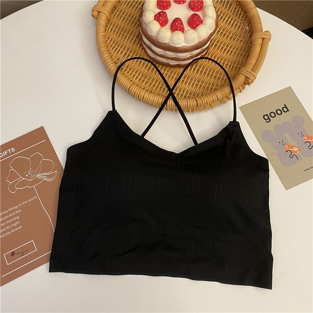 Top Crop Criss Cross Padded Plain Camisole