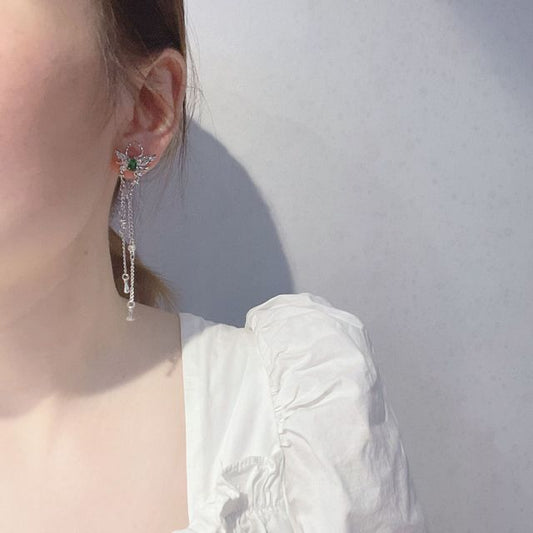 Alloy Fringed Earring Rhinestone Butterfly
