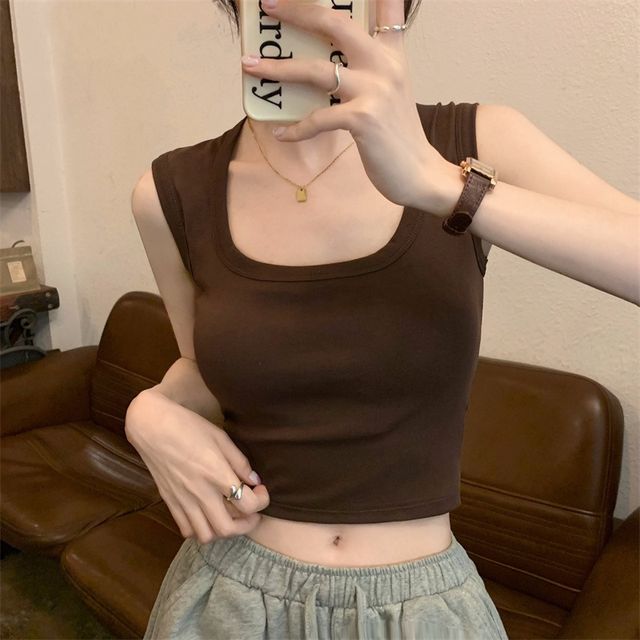 Square Neck Tank Plain Crop Top