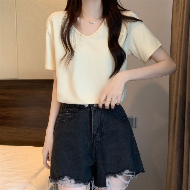 Short-Sleeve T-Shirt Plain V-Neck