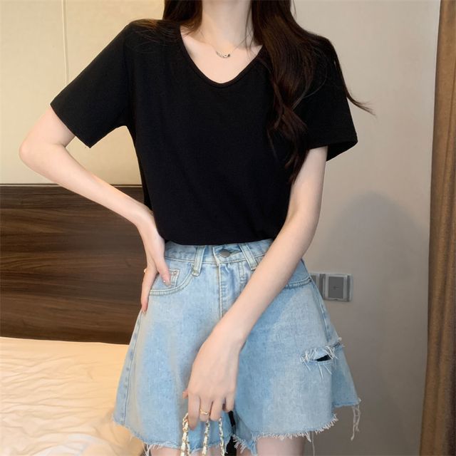 Short-Sleeve T-Shirt Plain V-Neck