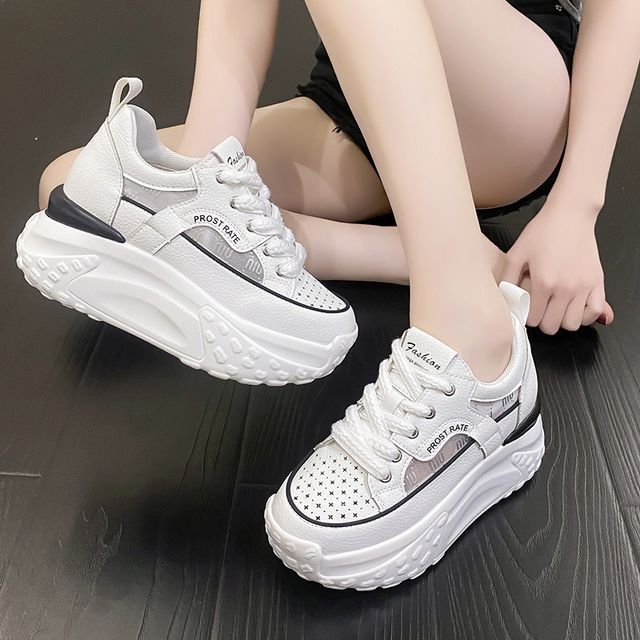 Wedge Mesh Panel Sneakers Hidden Platform