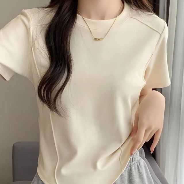 Plain Round T-Shirt Neck Short-Sleeve