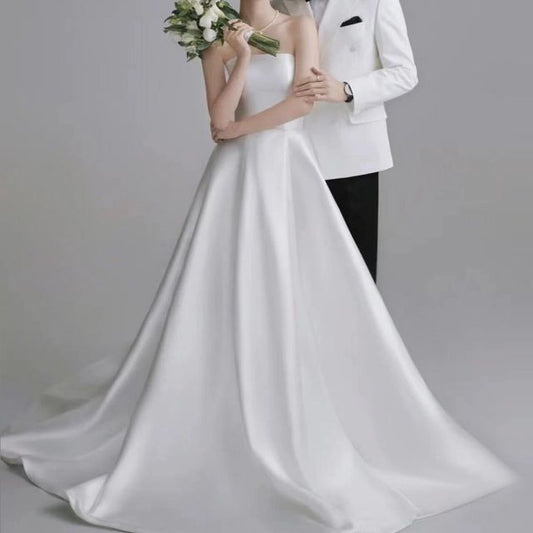 A-Line Wedding Gown Plain Strapless