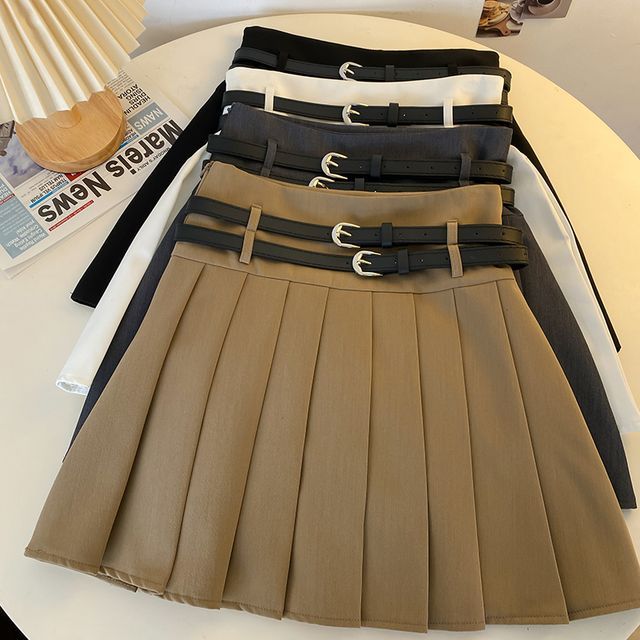 Pleated Mini Skirt A-Line Plain