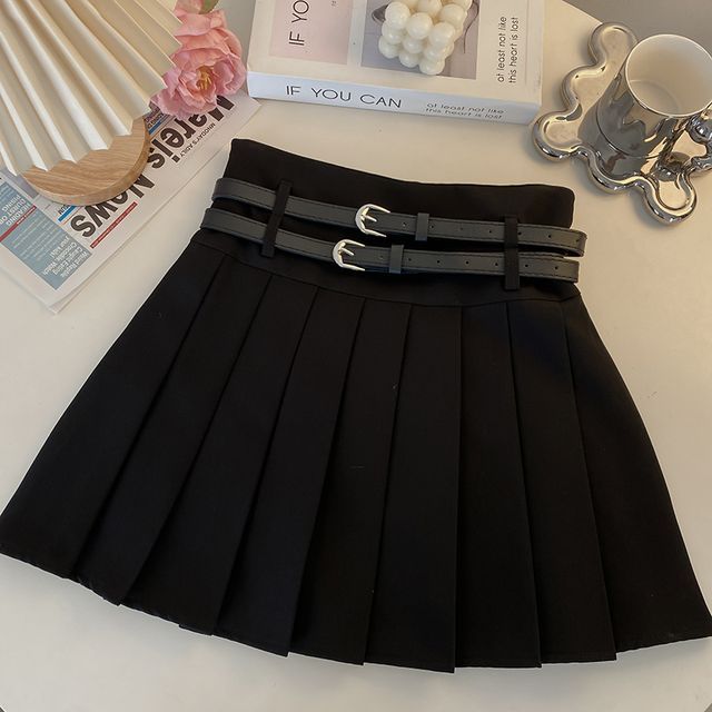 Pleated Mini Skirt A-Line Plain