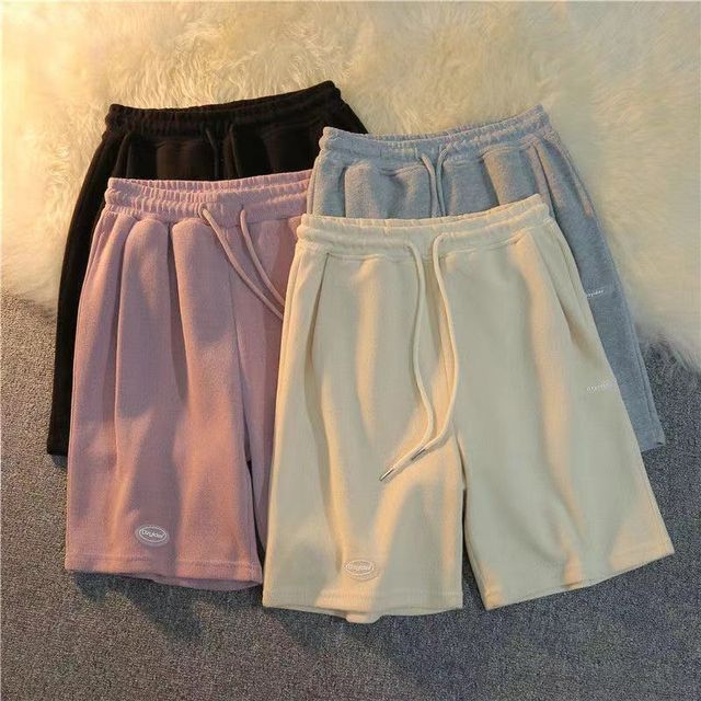Drawstring Waist Sweat Plain Shorts