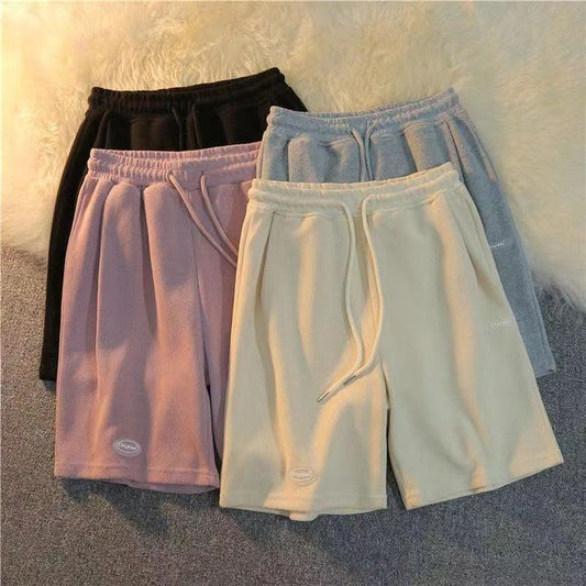 Drawstring Waist Sweat Plain Shorts
