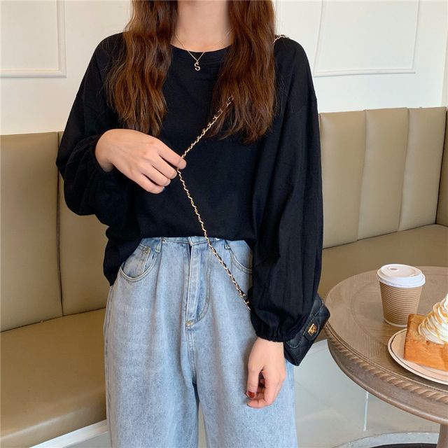 Round Plain Sleeve Neck T-Shirt Balloon