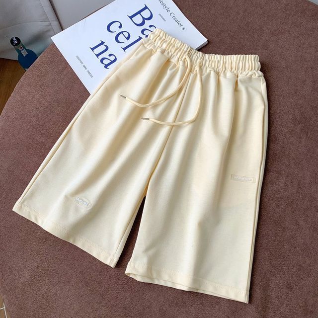 Drawstring Waist Sweat Plain Shorts