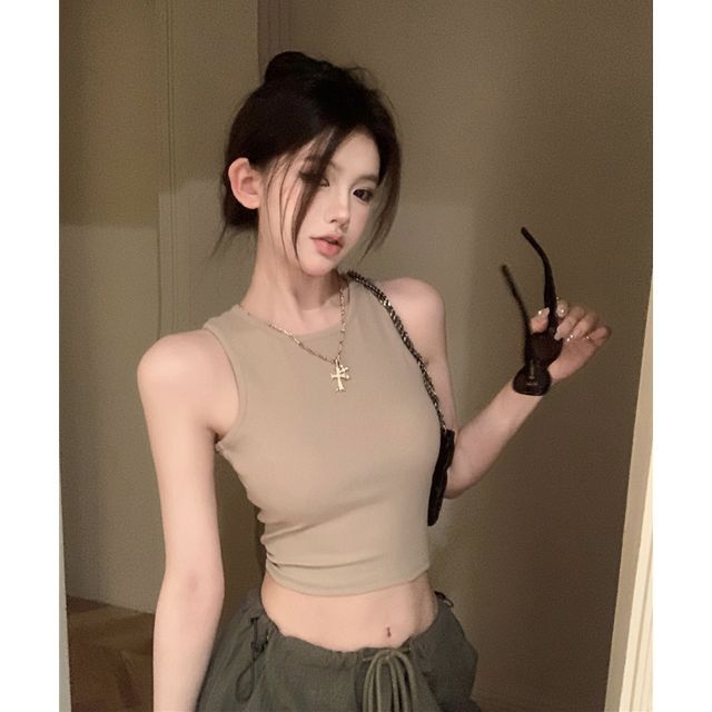 Top Open Back Crop Plain Tank
