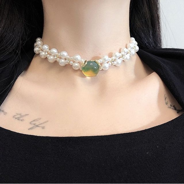 Faux Pearl Alloy Choker Gemstone