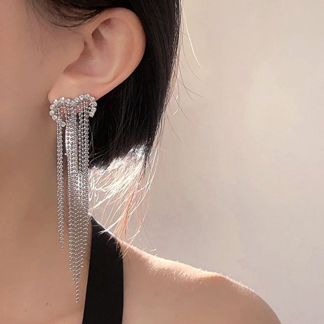 Earring Heart Fringed Alloy