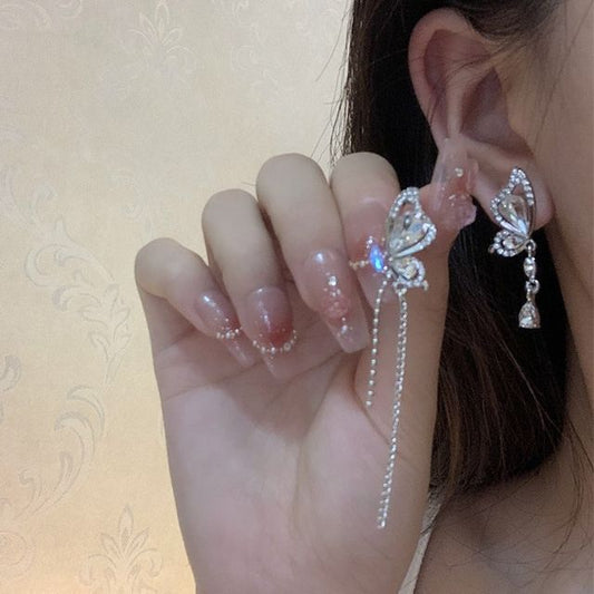 Dangle Asymmetrical Earring Alloy Butterfly