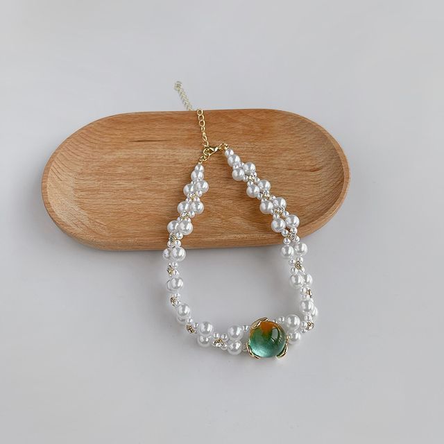 Faux Pearl Alloy Choker Gemstone