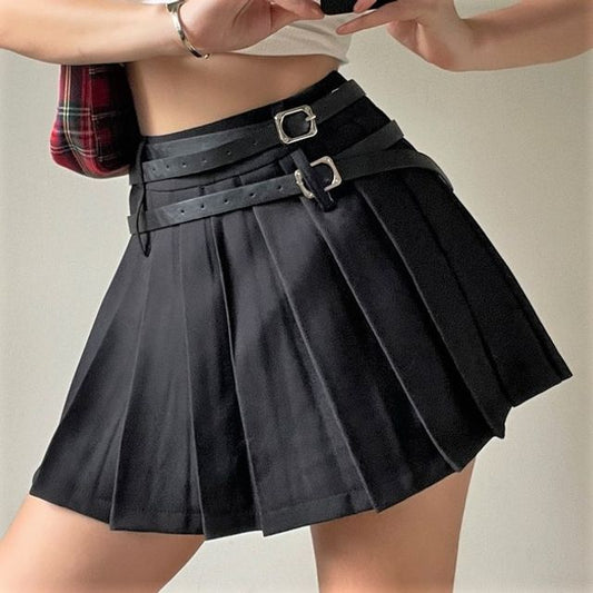 Skirt Plain High Pleated Rise Mini