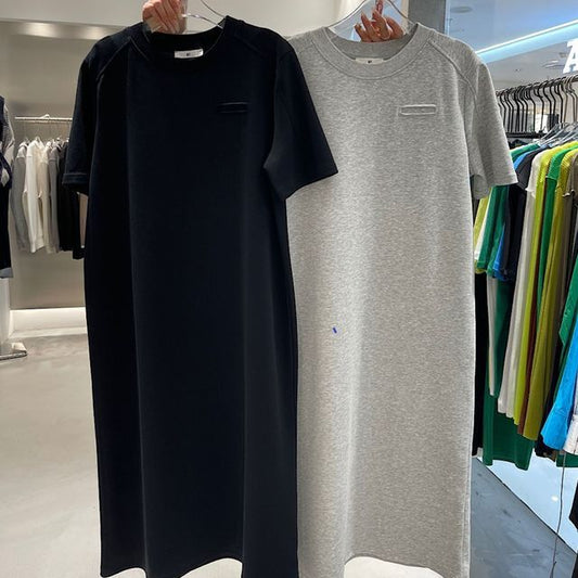 Short-Sleeve Crew Plain Neck Dress Midi T-Shirt