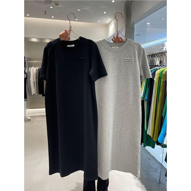 Short-Sleeve Crew Plain Neck Dress Midi T-Shirt