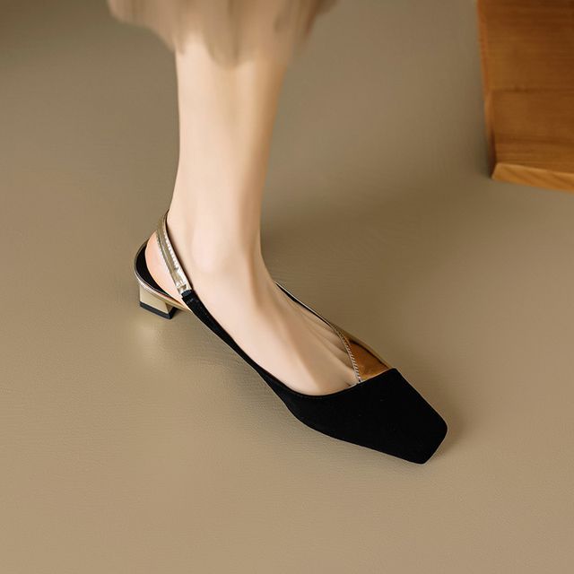 Slingback Square Toe Sandals Low-Heel