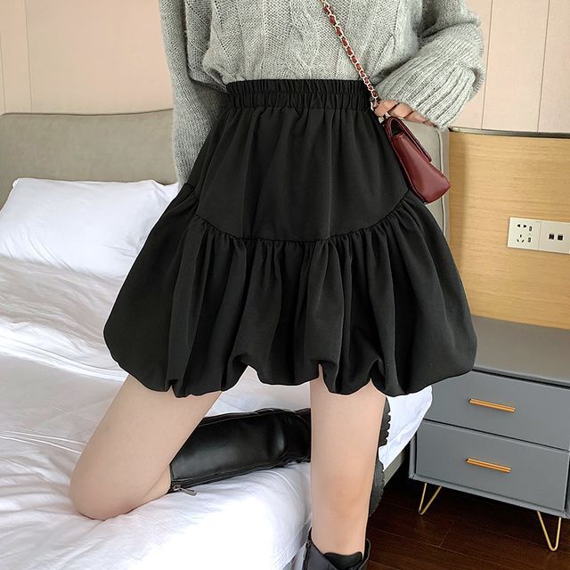 Skirt High-Waist Plain Bubble