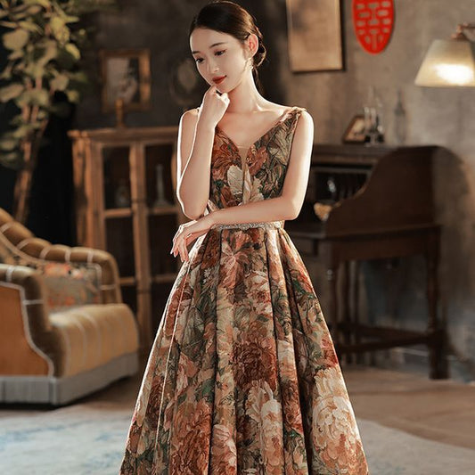 A-Line Evening Gown Sleeveless Floral