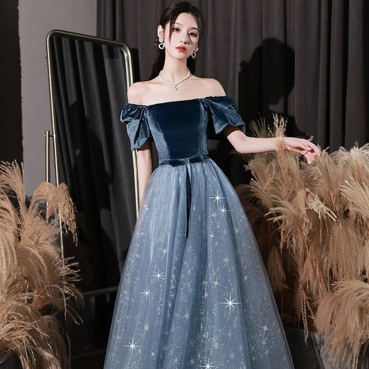 Evening A-Line Gown Glitter Neck Scoop