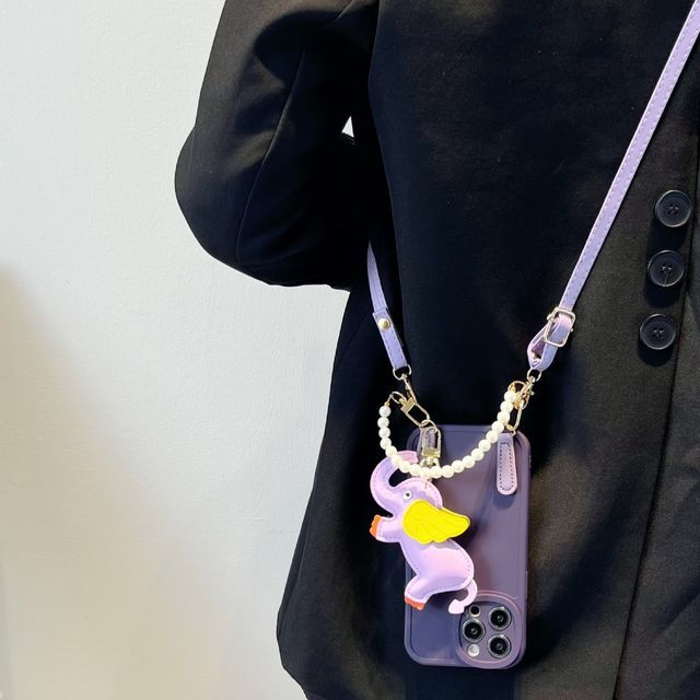 Strap Faux Phone Elephant Pearl Charm Leather Case