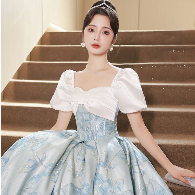 Evening Square Waist Neck Short-Sleeve Gown Corset