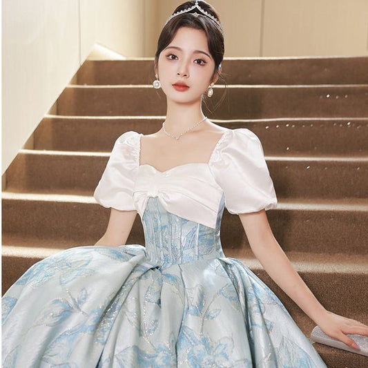 Evening Square Waist Neck Short-Sleeve Gown Corset